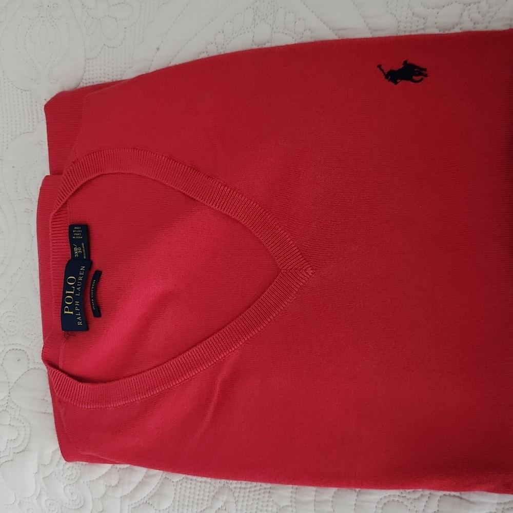 Polo ralph lauren sweater vest, red with navy embroidered logo., size 3XB